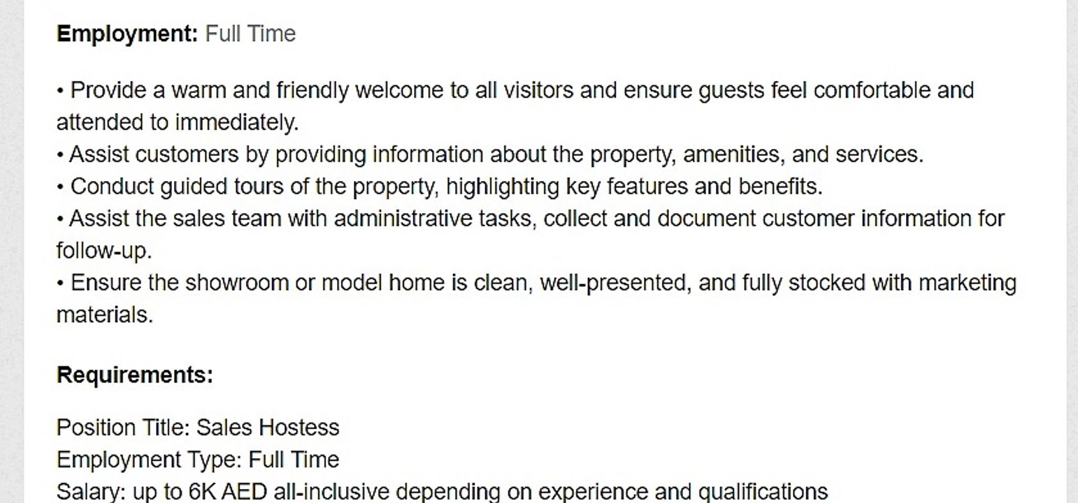 Sales Hostess jobs RTC-1 Employment Services Dubai, UAE dubai jobs