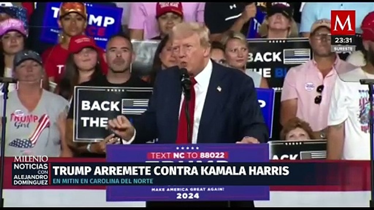 Donald Trump ataca a Kamala Harris en su primer mitin tras la salida de Biden