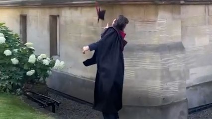 Graduate falls into ditch and sprains ankle during hat throw - but still went out