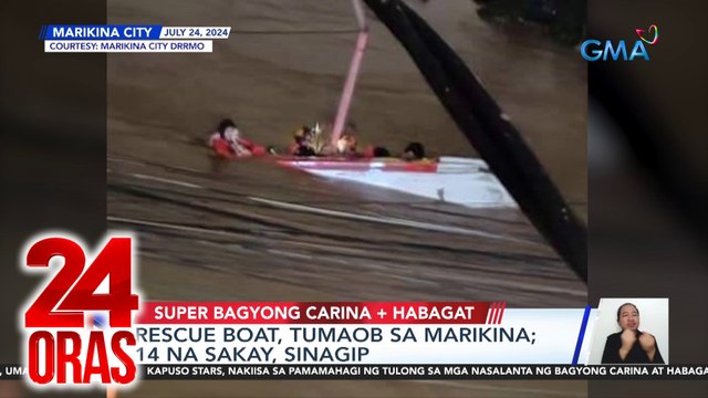 Rescue boat, tumaob sa Marikina; 14 na sakay, sinagip | 24 Oras