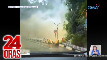 Pamilyang galing outing, sinuong ang kalsadang halos zero visibility dahil sa ragasa ng tubig sa talon | 24 Oras