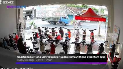 Usai Senggol Tiang Listrik Supra Muatan Rumput Oleng Dihantam Truk Muatan Bambu, Seperti Ini Kondisi Pengendara