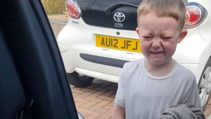 Little boy breaks down when he sees the mess inside his aunt's car