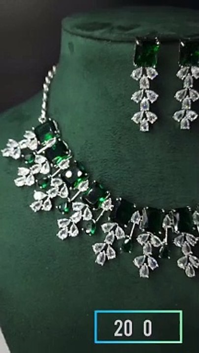 American diamond necklace elegant wear just loking like a wow . three colors blue maroon and green . contact to order on this  number  :- 9902502074. _20240725_175756473