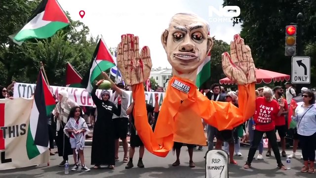 معترضان در واشنگتن همزمان با دیدار نتانیاهو و بایدن خواستار دستگیری نخست‌وزیر اسرائیل شدند