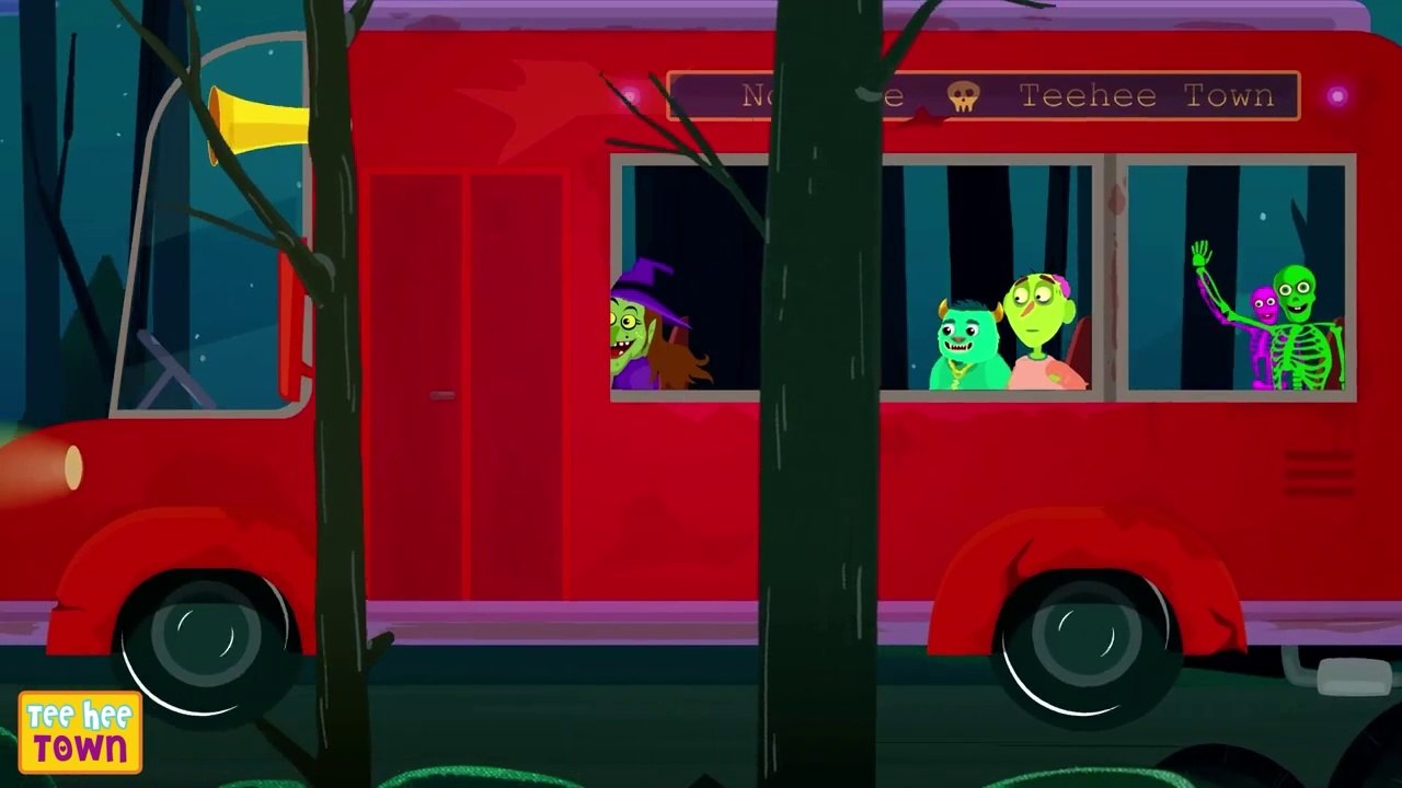 Wheels On The Bus Creepy Ride + Skeletons Songs By Teehee Town