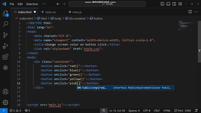 How to change background color using button in Javascript | change Bg color using button with Javascript