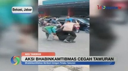Aksi Bhabinkantibmas Adu Gulat Tangkap Pelaku Tawuran di Bekasi