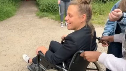 Fun forest outing: Wheelchair ride in the forest ends with a tumble