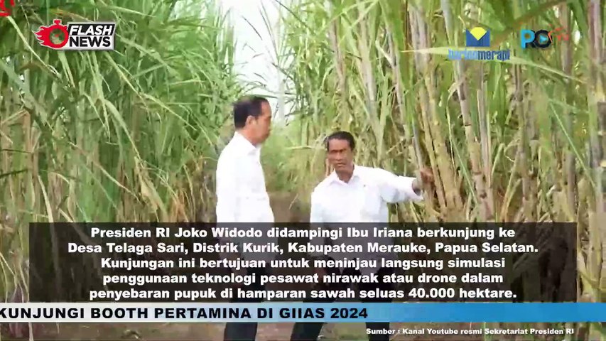 Presiden Jokowi dan Ibu Iriana Tinjau Simulasi Drone Tabur Pupuk di Papua Selatan