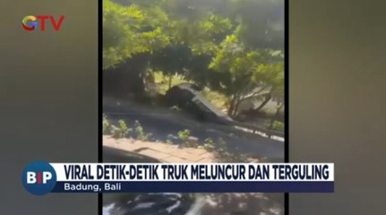 Download Video: Viral! Truk Meluncur dan Terguling Tak Kuat Menanjak di Jalan Goa Gong Badung Bali