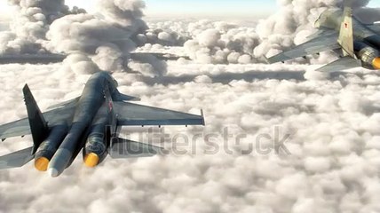 Attack aircraft flying above the clouds