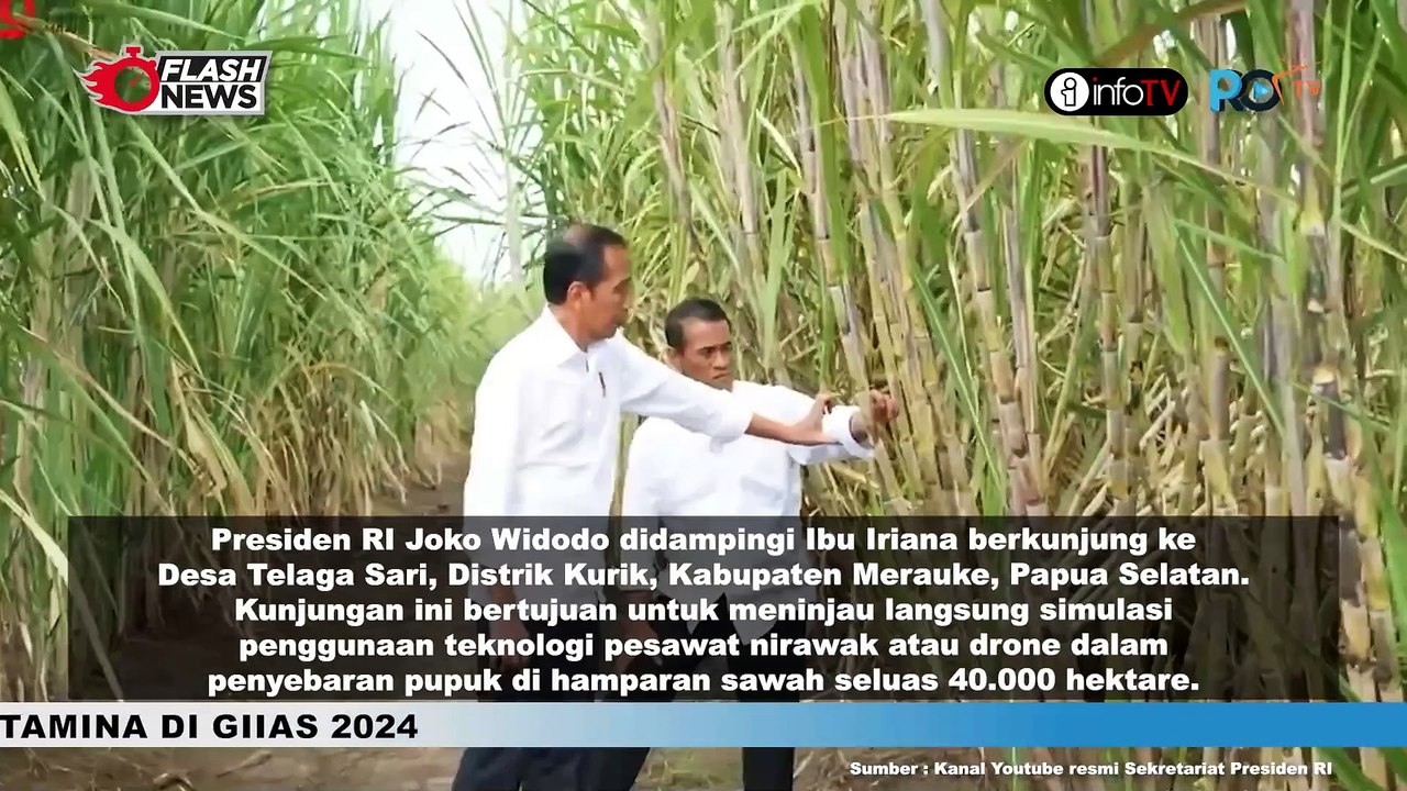 PRESIDEN JOKOWI DAN IBU IRIANA TINJAU SIMULASI DRONE TABUR PUPUK DI PAPUA SELATAN
