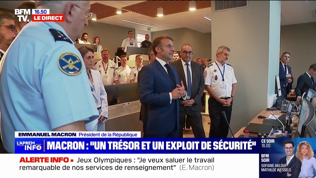 Cérémonie d'ouverture des JO de Paris 2024: en visite surprise auprès des forces de sécurité, Emmanuel Macron leur a exprimé "la gratitude de la nation"