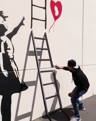 Video credit: Zach King Art credit: Banksy