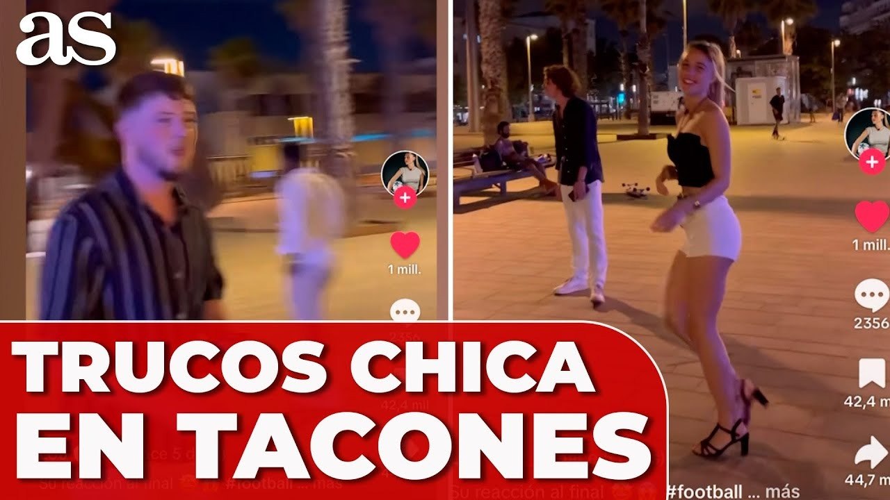 Una chica en tacones se encuentra a un grupo de chicos jugando con un balón y lo que sucede lleva 6M de visitas