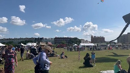 Download Video: Portsmouth International Kite Festival: Stunning scenes as elaborate kites fill the sky above Southsea Common