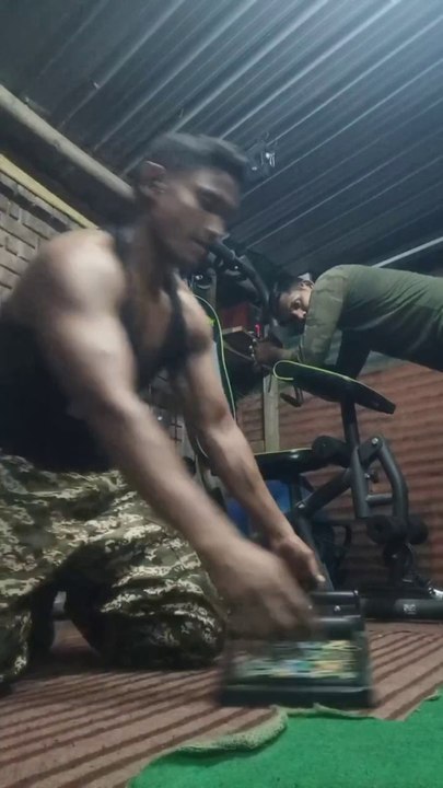Push up workout perform in gym.