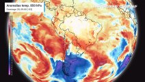 Previsão de anomalia de temperatura em 850 hPa até terça-feira (30)