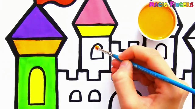 Traduire la caméra texte château au-dessus des nuages ​​dessin, peinture, coloriage pour enfants et tout-petits - jolies images de base