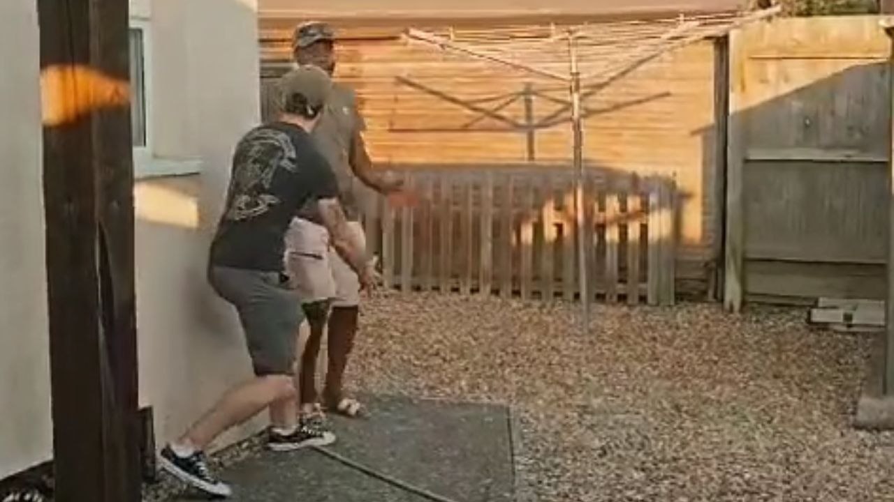 Backyard shenanigans: Boy's sneaky jump scare prank makes friends crack up