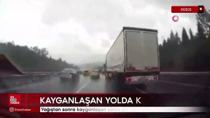 Düzce'de yağıştan sonra kayganlaşan yolda üst üste kaza