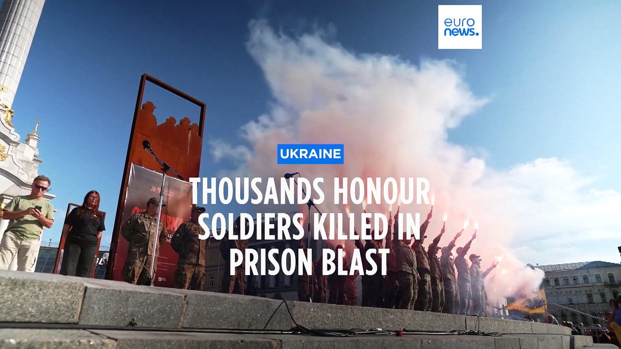 Thousands of Ukrainians honour soldiers killed in prison blast and urge government to free prisoners