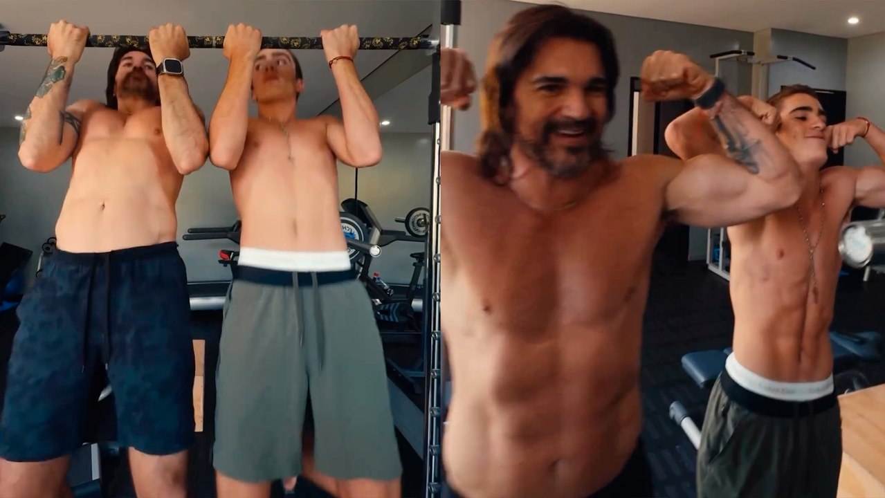 Juanes y su hijo son el ejemplo 'de tal palo, tal astilla'; muestran musculatura mientras hacen ejercicio