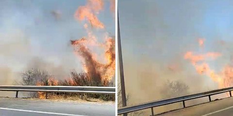 Silivri'de otluk alanda yangın; yol trafiğe kapatıldı