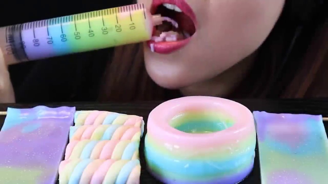ASMR UNICORN DESSERT SHEET JELLY CUPJELLY MARSHMALLOW SYRINGE MUKBANG 유니콘 디저트 시트젤리 컵젤리 마시멜로우 주사기