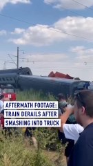 Over 100 people injured as train derails after smashing into truck in Russia