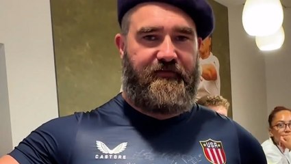 Jason Kelce sports beret on visit to Team USA athletes at Paris 2024 Olympics