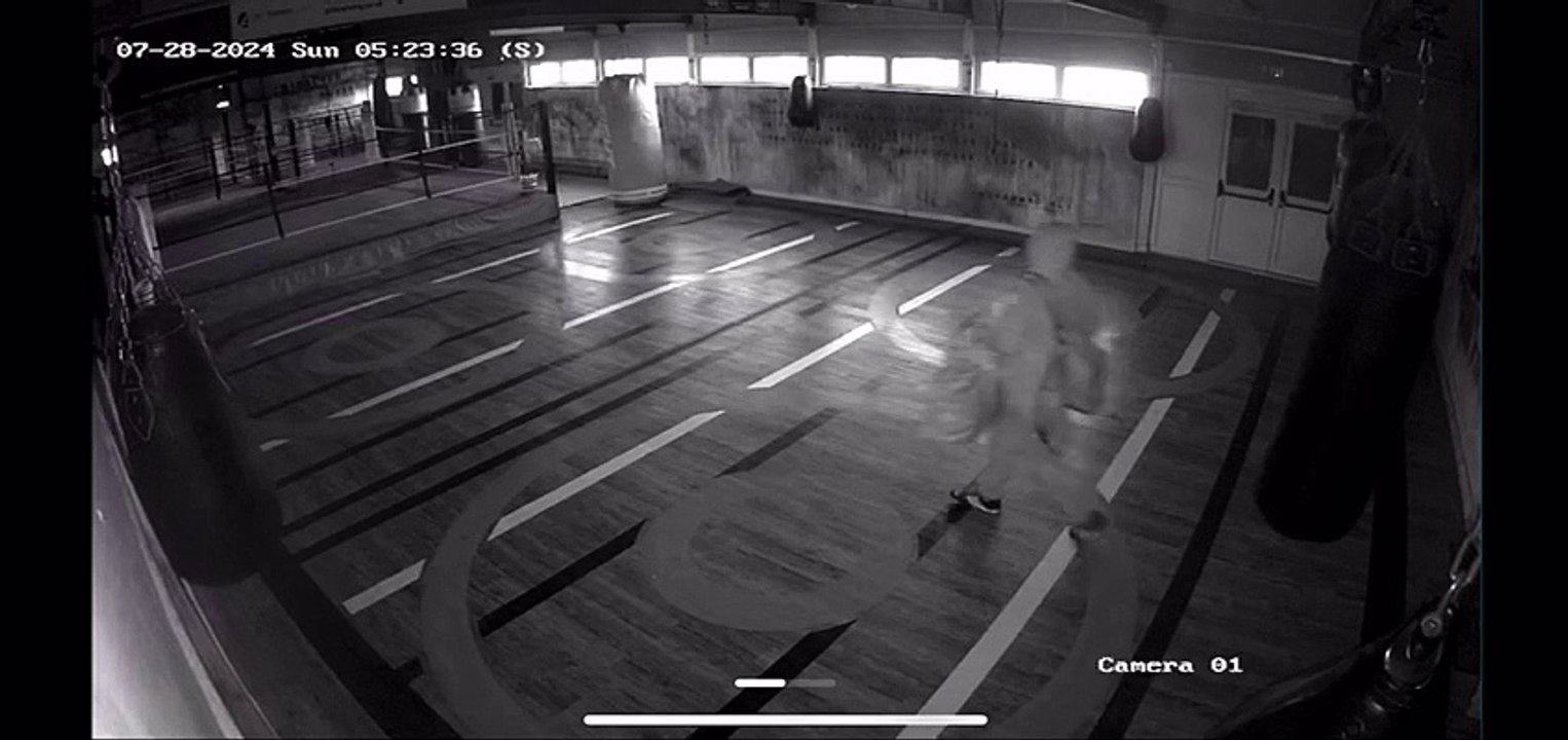 Security camera video footage of break in at Cleary's Boxing Gym