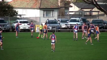 BFNL: Gisborne's Brad Bernacki kicks a great goal v Golden Square, rd 14, 2024