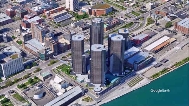 The Renaissance Center in downtown Detroit, Michigan, United States.