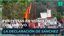 Protestas en las inmediaciones de La Moncloa con motivo de la declaración de Sánchez