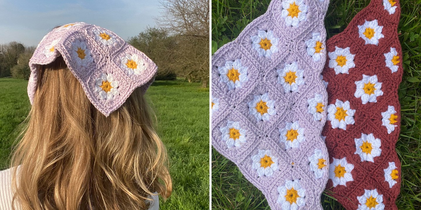 Crocheter un bandana fleuri façon Granny Square pour les beaux jours