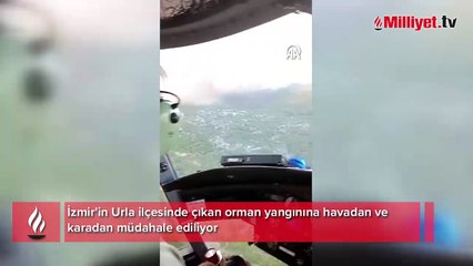 Urla'da çıkan orman yangınına müdahale ediliyor
