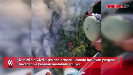Çivril’de orman yangınına havadan ve karadan müdahale