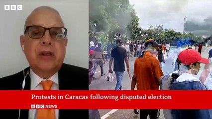 Protests erupt in Caracas against Venezuela s disputed election result BBC_News(720p)