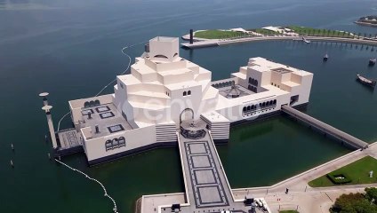 Aerial footage of The Museum of Islamic Art in Doha, Qatar