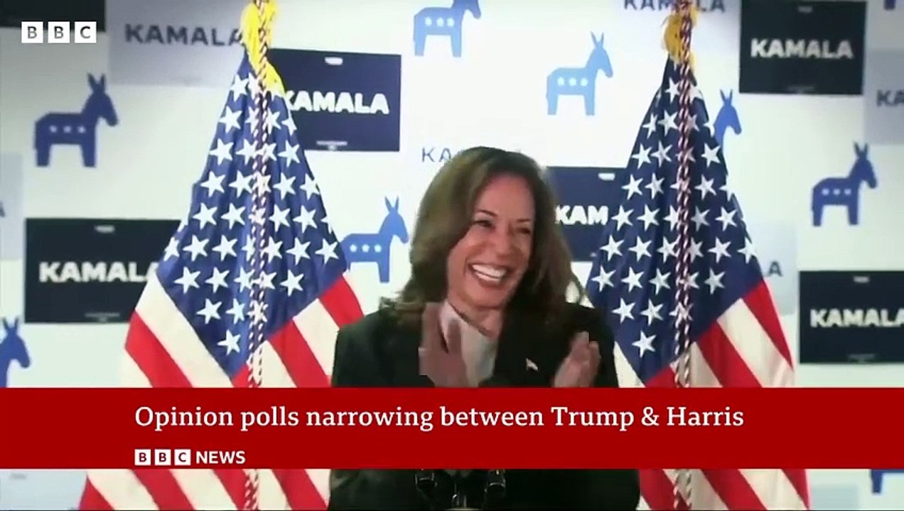 Kamala Harris closing gap on Donald Trump in US election race _ BBC News