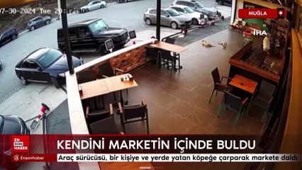 Muğla'da park etmek isterken markete daldı