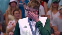 Daniel Wiffen sobs during Irish national anthem after making history with gold medal