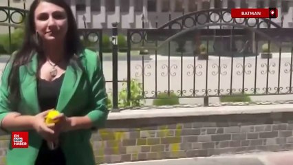 DEM Parti Milletvekili Zeynep Oduncu,Batman Valiliği'nin duvarına kürtçe yazı yazdı