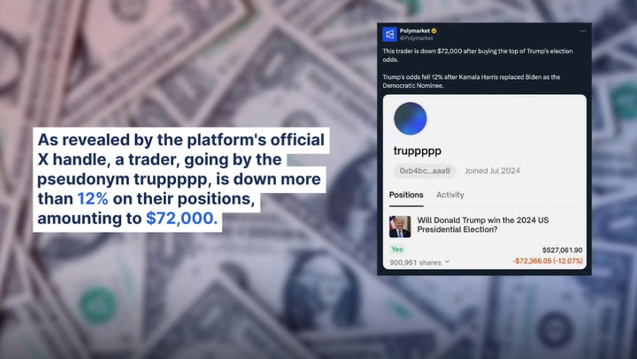 Trump Odds Tumble Sharply After Biden's Withdrawal On Crypto Betting Platform; Polymarket Trader Down $72,000 After Betting On Former President
