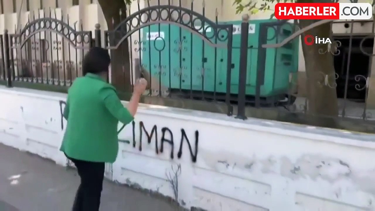DEM Parti Milletvekili Zeynep Oduncu, Batman Valiliği duvarına Kürtçe yazılar yazdı