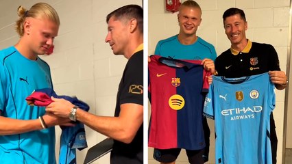Haaland y Lewandowski protagonizan épico intercambio de camisetas tras el Barcelona vs. Manchester City