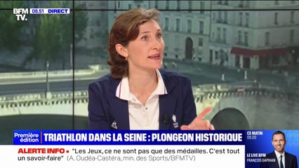 "On a réussi": Amélie Oudéa-Castéra évoque "la prouesse" du triathlon dans la Seine, malgré "des conditions météo adverses"