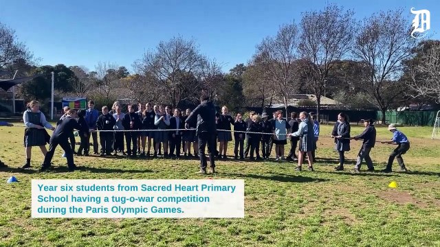 Tug-o-war competition at Sacred Heart Primary School